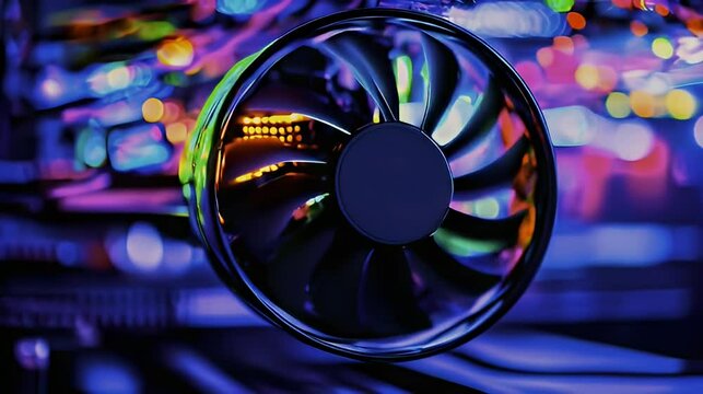 PC cooling fan, RGB lighting, computer hardware, close-up, tech background
