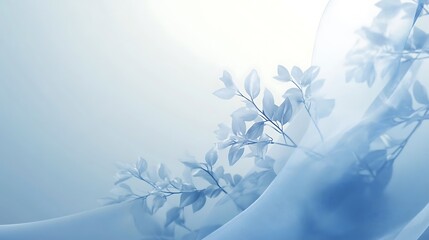 Serene Blue Leaves and Flowing Sheer Fabric