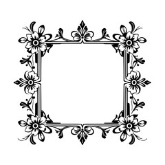 Elegant Floral Frame: Vintage Black and White Border Design. Perfect for Wedding Invitations, Decorations, and More!