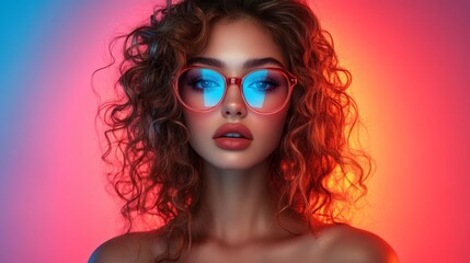 Fototapeta premium Portrait of a Stylish Woman with Curly Hair and Trendy Glasses
