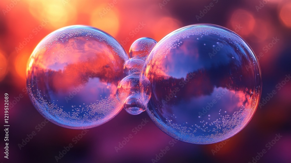 Poster sunset bubbles merge; abstract background
