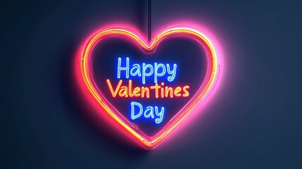 Bright Neon Heart Sign Celebrating Happy Valentine's Day Spirit