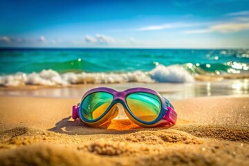 Sun-Kissed Swim Goggles on Sandy Beach - Summer Vacation Relaxation