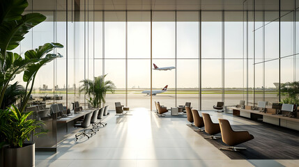 Modern Airport Lounge with Panoramic Runway Views