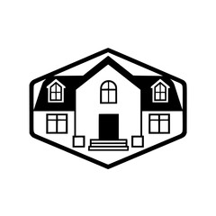 Modern House Exterior Design: A Black and White Vector Illustration of a Residential Building