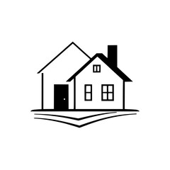 Simple House Illustration: Black and White Minimalist Home Design. Perfect for real estate, architecture, and home decor projects.