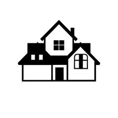 Modern House Icon: Simple Black and White Home Design Illustration. Ideal for real estate, architecture, and home design projects.