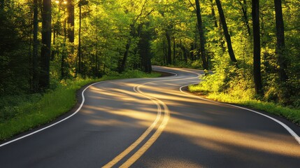 Fototapeta premium Serene Winding Road Through Lush Green Forest