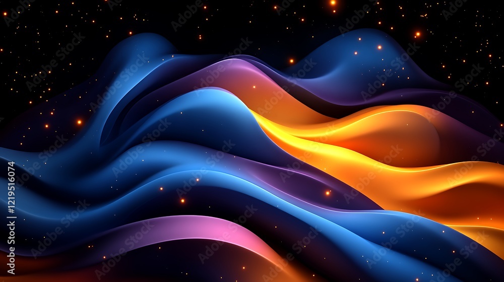 Poster abstract colorful waves with glowing particles background