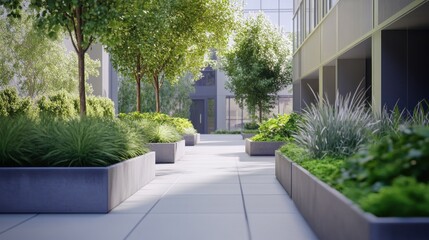 Obraz premium Serene Urban Oasis: Modern Courtyard Garden Design