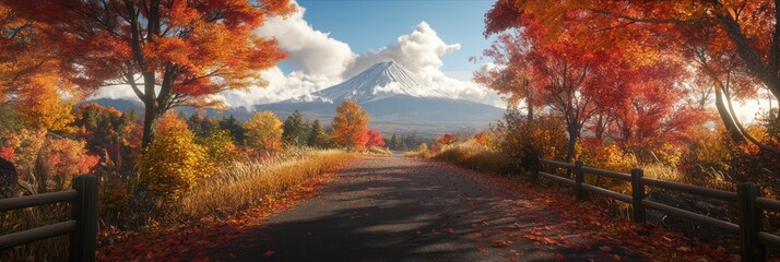 Autumn Road Leads To Majestic Mount Fuji