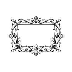 Elegant Floral Frame: Vintage Ornament Border Design. Perfect for invitations, cards, and more. Classic vector illustration, black and white.
