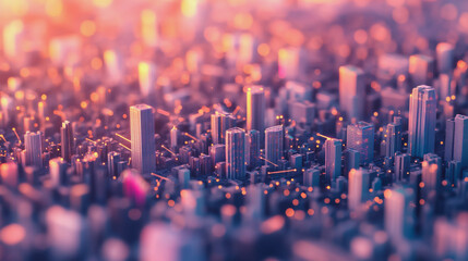 Obraz premium Smart digital Innovation city with connection network reciprocity over the twilight cityscape. of future smart wireless digital city and social media networking systems that connects people with city 