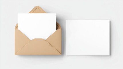 Beige Envelope with Blank Notecard and Card Mockup