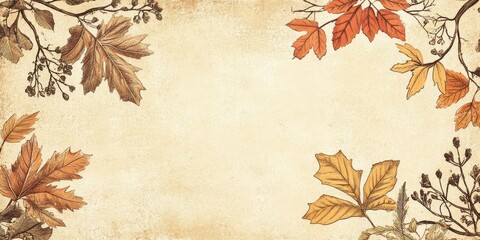 Autumn Leaves Frame on Beige Background