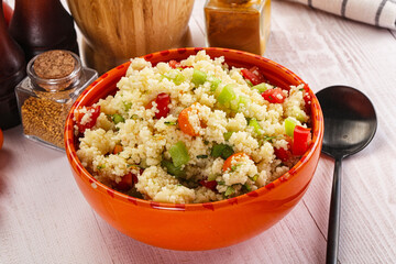 Vegan cuisine couscous with vegetables