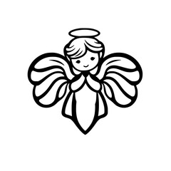 A Charming Black and White Angel Illustration: A Symbol of Faith, Hope, and Peace