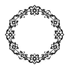Elegant Floral Frame: Vintage Round Border Design. Perfect for invitations, cards, and other decorative projects. Classic, black and white vector illustration.