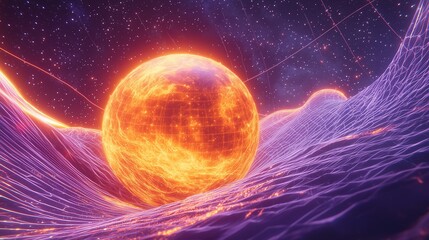 Obraz premium Abstract Cosmic Landscape with Glowing Sphere