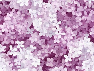 Fototapeta premium A Seamless Pattern of Purple/Light Purple Lilacs with Purple Leaves and Branches on a White Background