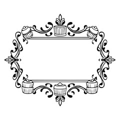Elegant Cupcake Frame: Vintage Bakery Design, Sweet Dessert Border, Food Illustration, Template for Decoration
