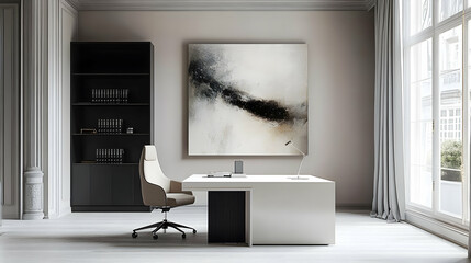 Modern Office Interior with Abstract Art and Minimalist Design