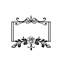 Elegant Floral Frame with Rose: Vintage Border Design, Classic Ornament, Decorative Vector Illustration, Black and White Silhouette, Perfect for Wedding Invitations and Templates