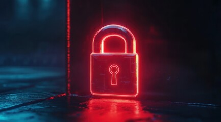 A glowing neon padlock symbolizing security and protection against digital threats.