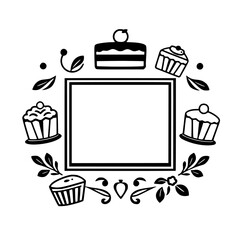 Sweet Treats Bakery Frame: Cakes, Cupcakes, and Pastries Design. Perfect for menus, cards, and bakery branding.  A vintage-style illustration.