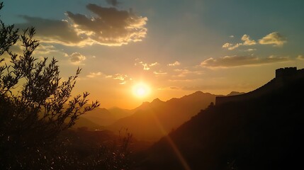 Fototapeta premium Majestic Sunset over the Great Wall of China