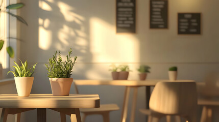 Sunlight Illuminates Cozy Cafe with Indoor Plants