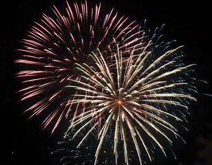 Night Sky Fireworks: Radiant Burst of Pink, Gold, and Teal