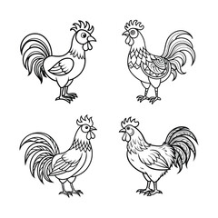Hand-Drawn Rooster set Illustrations.