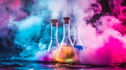 Colorful chemical reaction with vibrant smoke