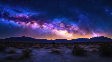 Fototapeta premium Desert Landscape Underneath a Vivid Milky Way Galaxy