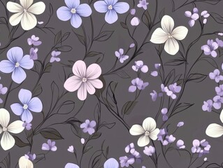 A Seamless Pattern of White, Yellow, and Orange Wildflowers with Green Stems and Foliage on a Green Background
