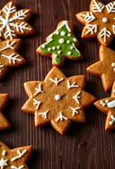 Festive Christmas Gingerbread Cookies: Star, Snowflake, and Tree Designs
