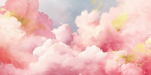 Fototapeta premium Pink and Gold Watercolor Cloud Abstract Art