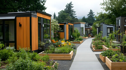 Modern Tiny House Community with Shared Garden