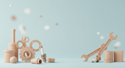 Minimalist Labor Day Background Featuring Subtle Tools and Light Flares on a Soft Blue Gradient, Symbolizing Simplicity, Hard Work, and the Spirit of the Workforce