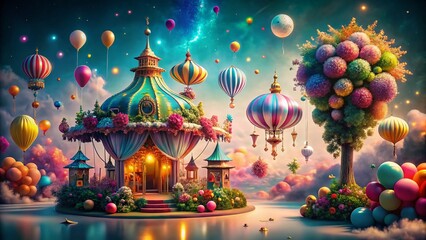 Fototapeta premium Surreal Festive Decorations: White Background for Text Overlay - Stock Photo