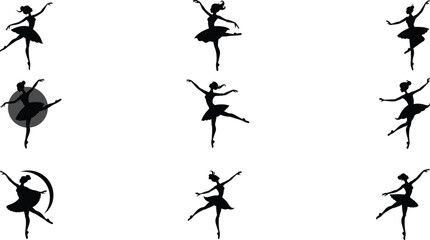 Collection of silhouette vector illustrations of ballerina dancing ballet isolated