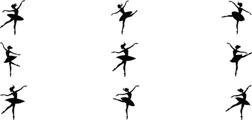 Collection of silhouette vector illustrations of ballerina dancing ballet isolated