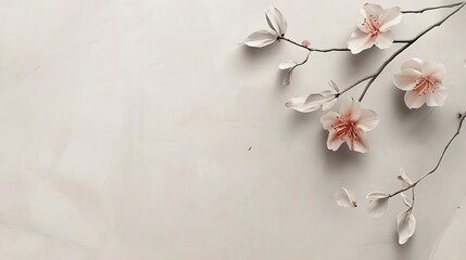 Fototapeta premium Delicate Peach Blossoms Branching on Neutral Background