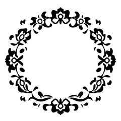 Elegant Black and White Floral Frame: Vintage Circle Border Design. Perfect for invitations, cards, and more.  A classic decorative element.