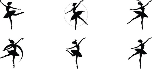 Collection of silhouette vector illustrations of ballerina dancing ballet isolated