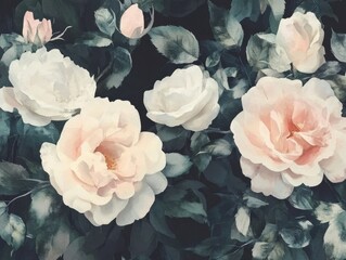Seamless Cream/Off-White/pink Rose Pattern