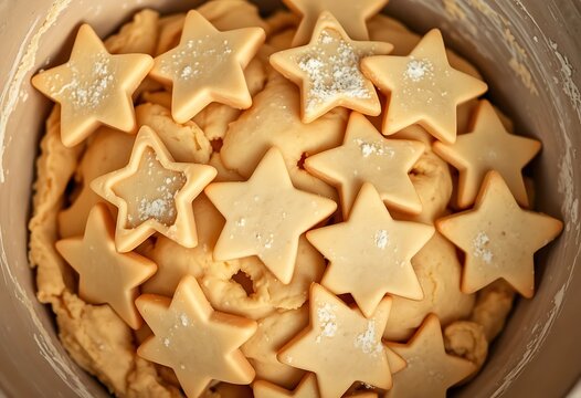 Golden Star-Shaped Cookies in Dough: A Warm, Festive Baking Scene
