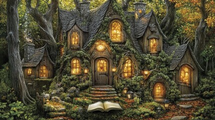 Enchanting Forest Cottage at Night