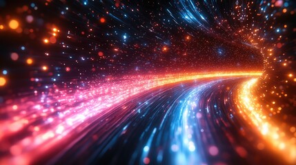 Obraz premium A vibrant abstract image depicting lines of light in orange,